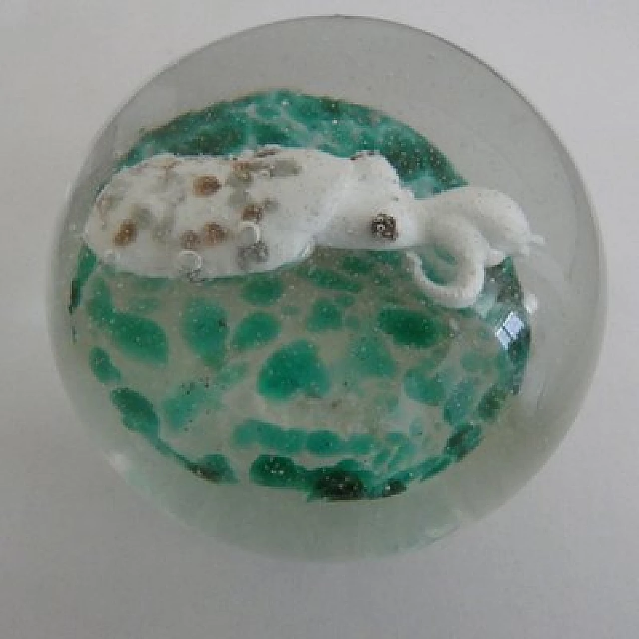 Fermacarte in vetro di Murano con calamaro bianco, anni '50 6