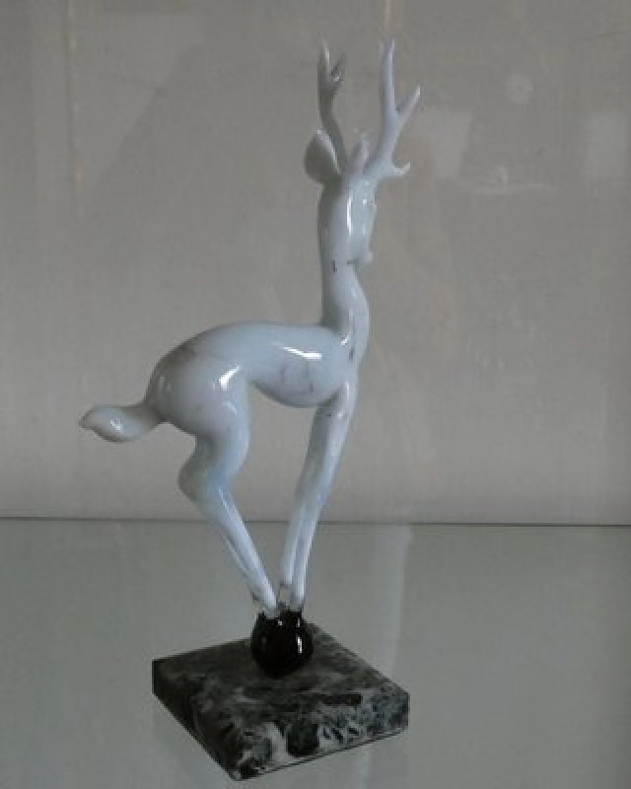 Glass deer sculpture on sphere with marble base by Istvan Komaromy, 1950s 5