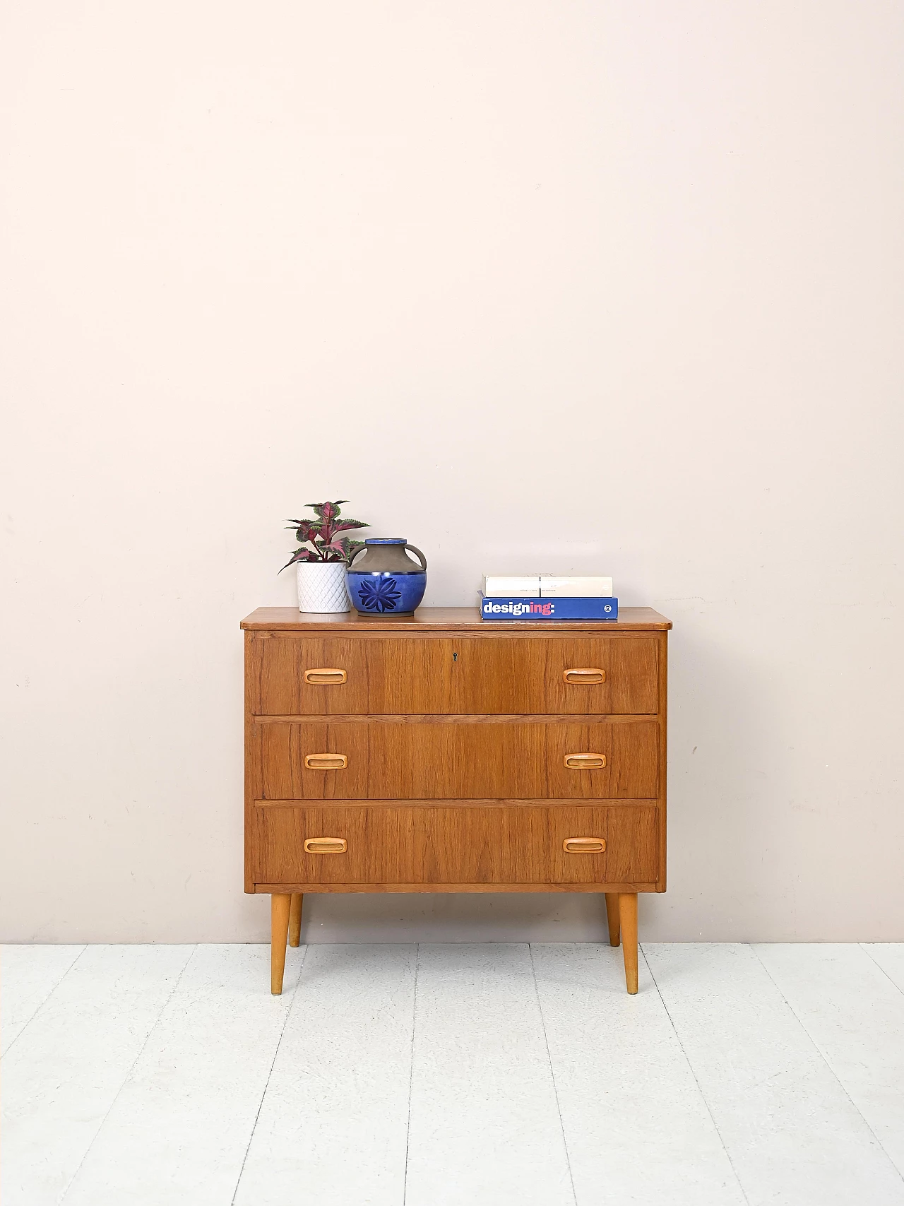 Swedish teak chest of drawers with birch handles and legs, 1960s 1