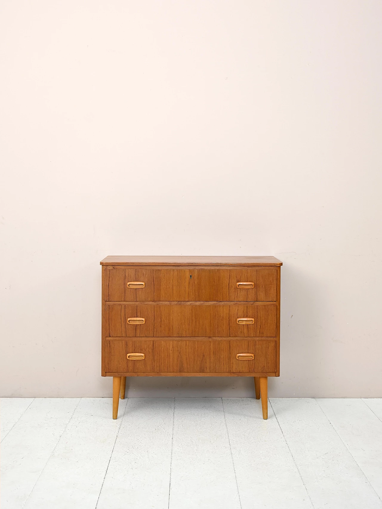 Swedish teak chest of drawers with birch handles and legs, 1960s 2