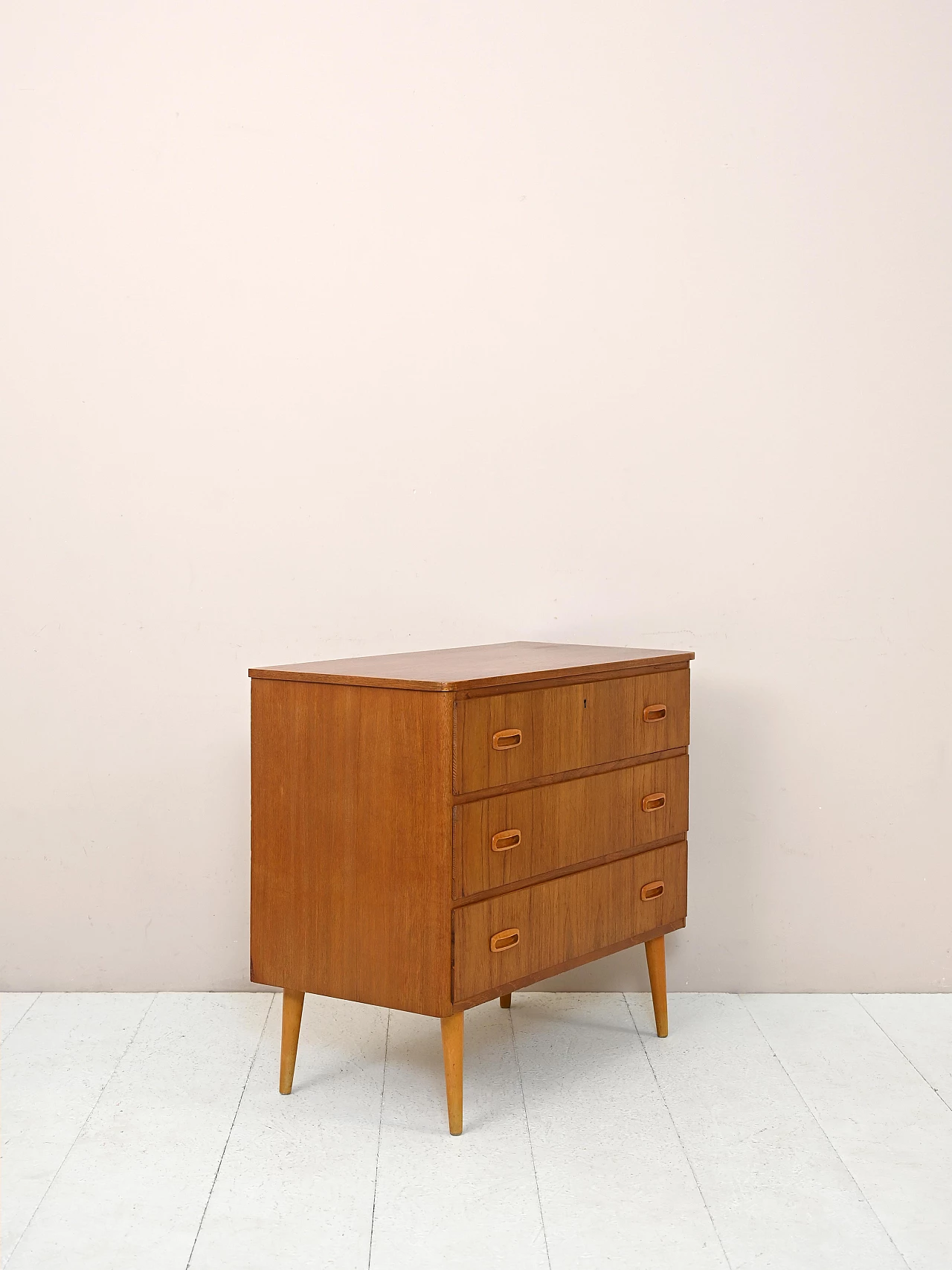 Swedish teak chest of drawers with birch handles and legs, 1960s 3