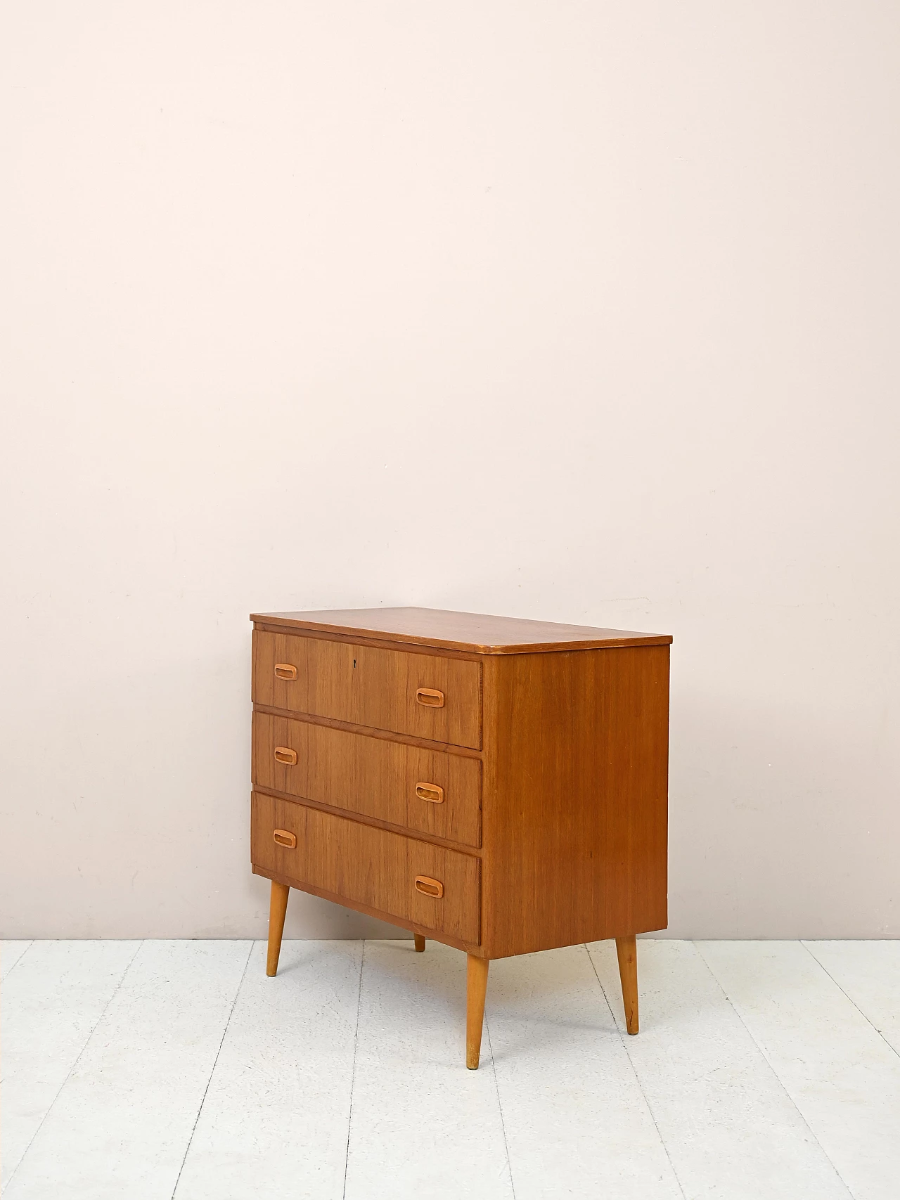 Swedish teak chest of drawers with birch handles and legs, 1960s 4