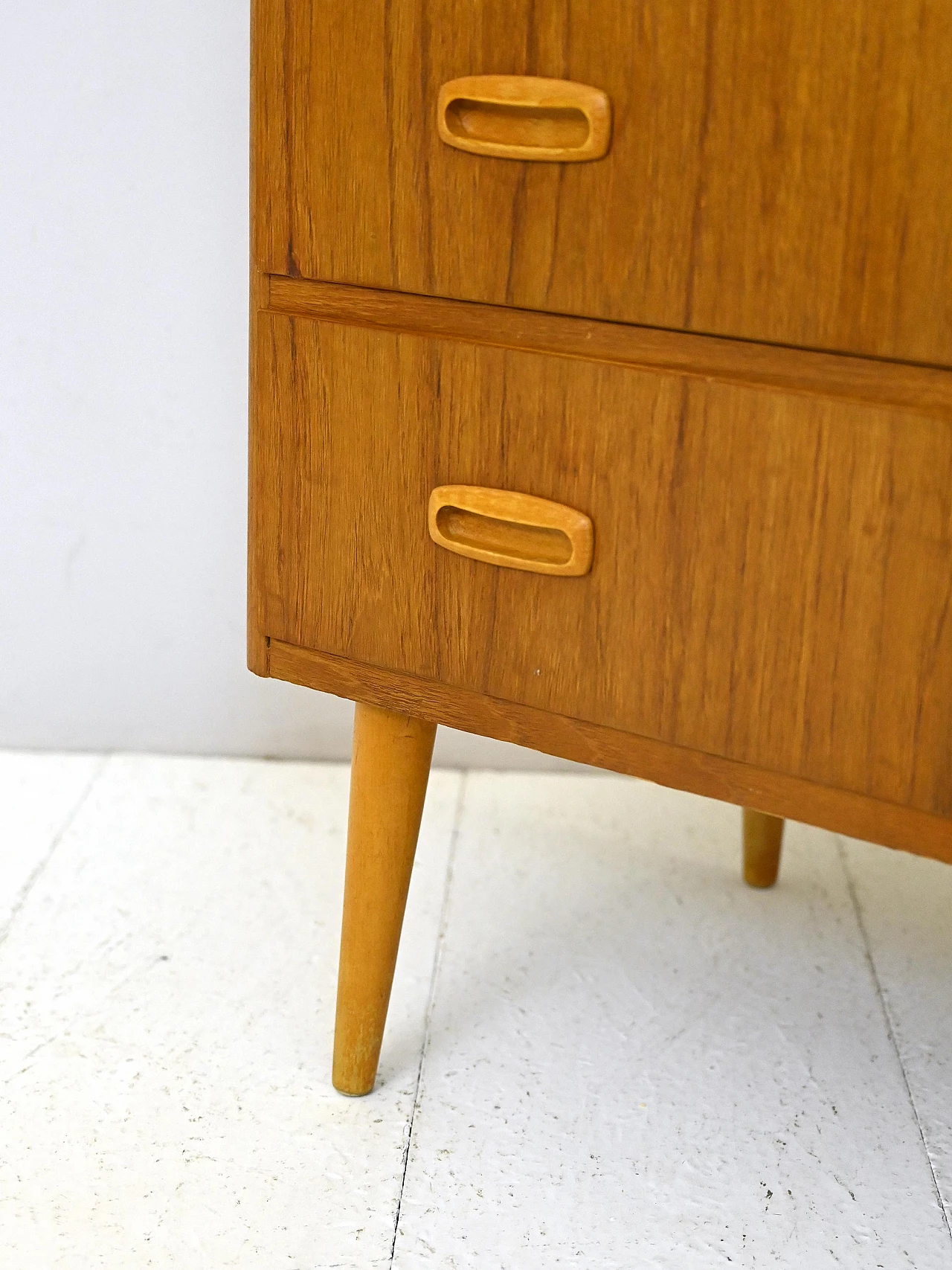 Swedish teak chest of drawers with birch handles and legs, 1960s 7