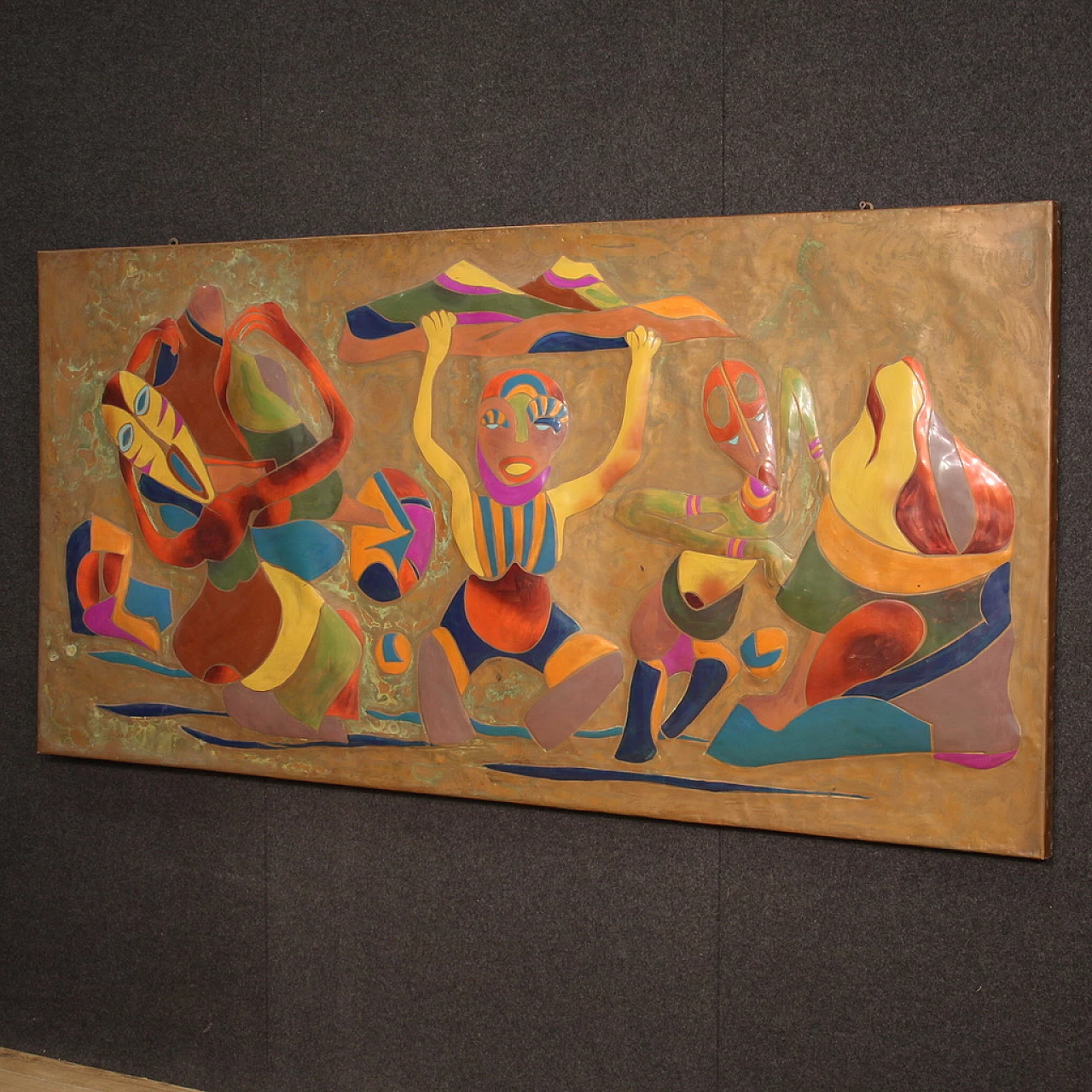 Embossed, chiselled and painted copper panel, 1981 9