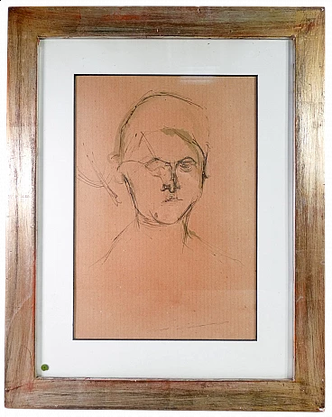 Ernesto Treccani, Ritratto, acquerello su carta, anni '80