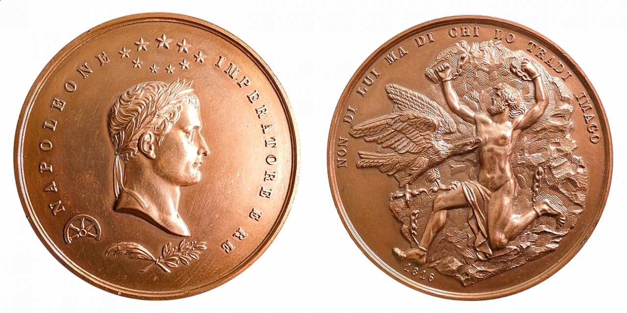 Medaglia in bronzo Napoleone Bonaparte: esilio a Sant'Elena 1816, fine '800 5
