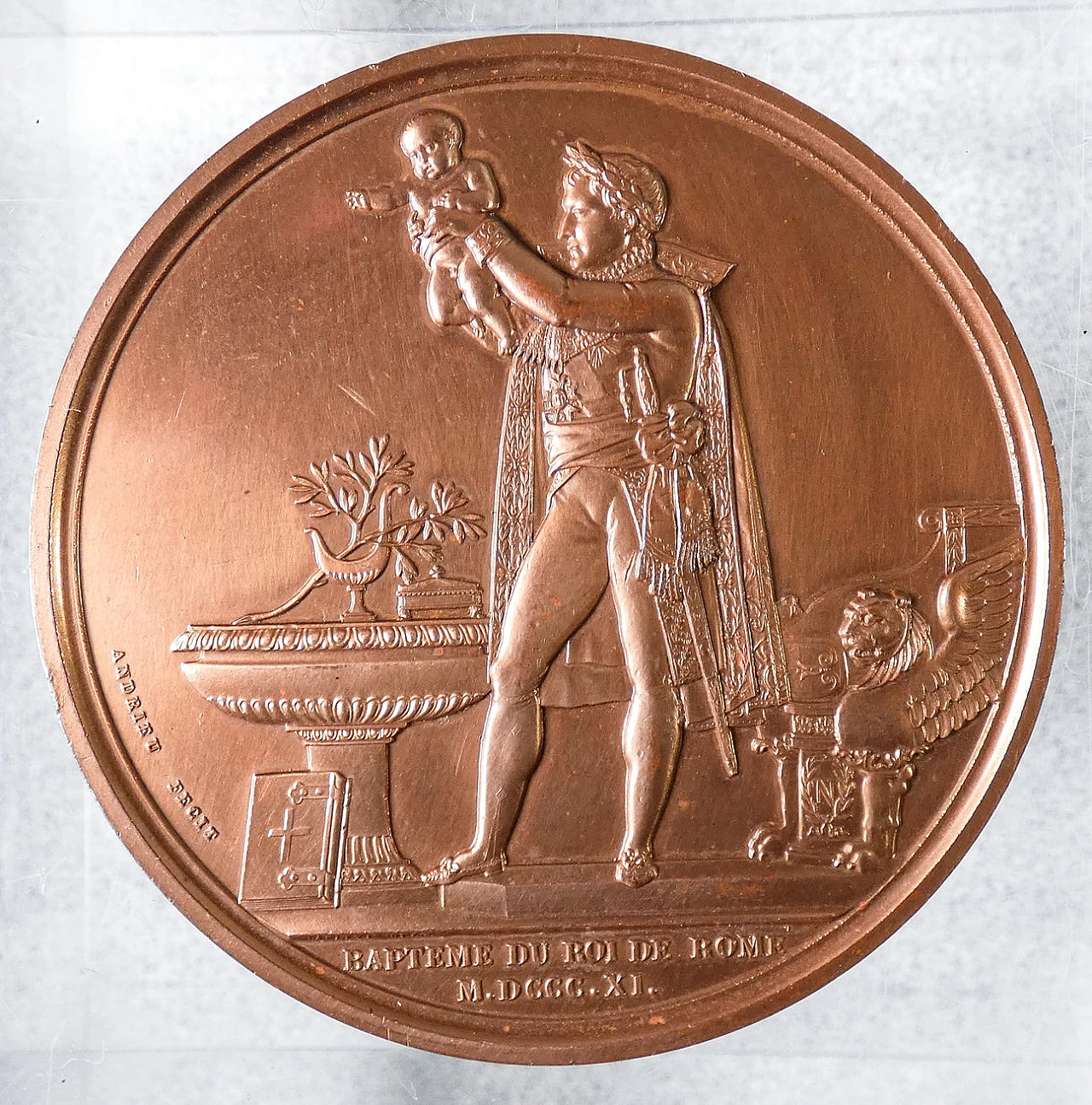 Bronze medal Napoleon Bonaparte: baptism of the King of Rome 1811 by Jean-Bertrand Andrieu 2