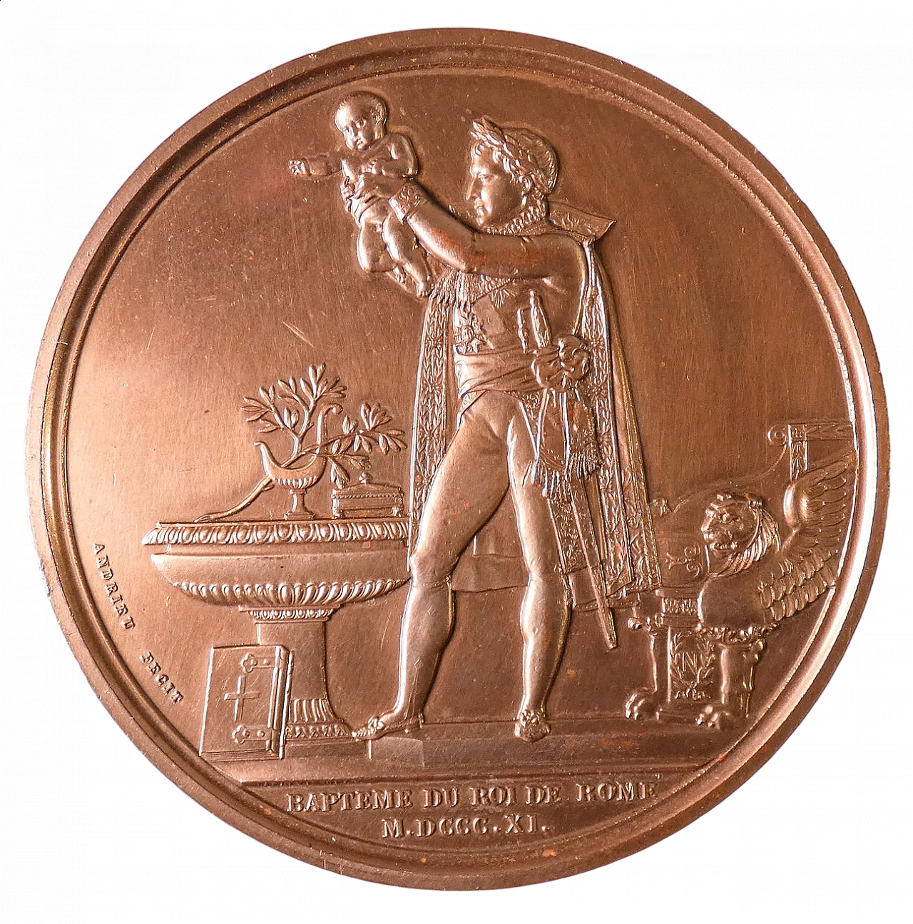 Bronze medal Napoleon Bonaparte: baptism of the King of Rome 1811 by Jean-Bertrand Andrieu 7