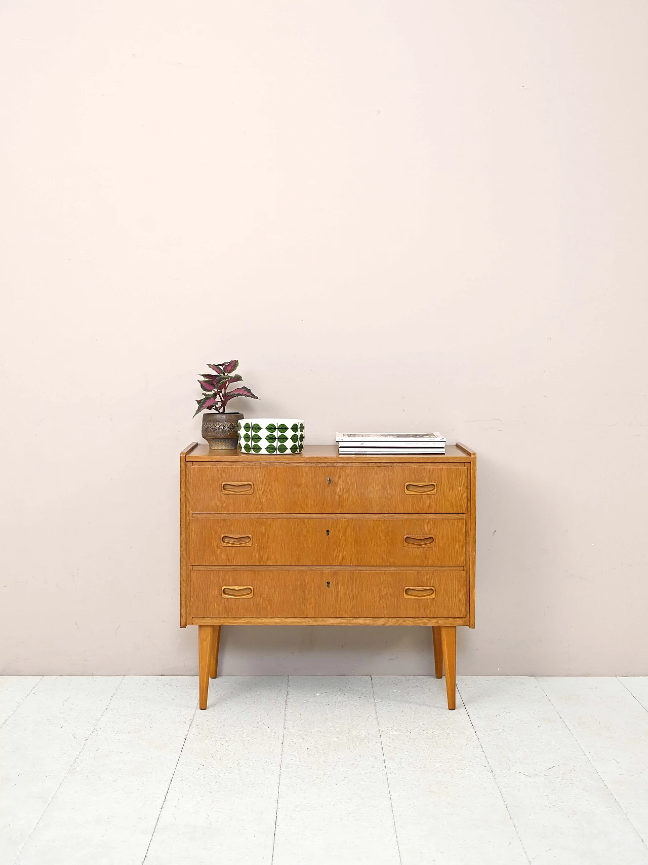 Scandinavian teak dresser with drawers and locks, 1960s 1
