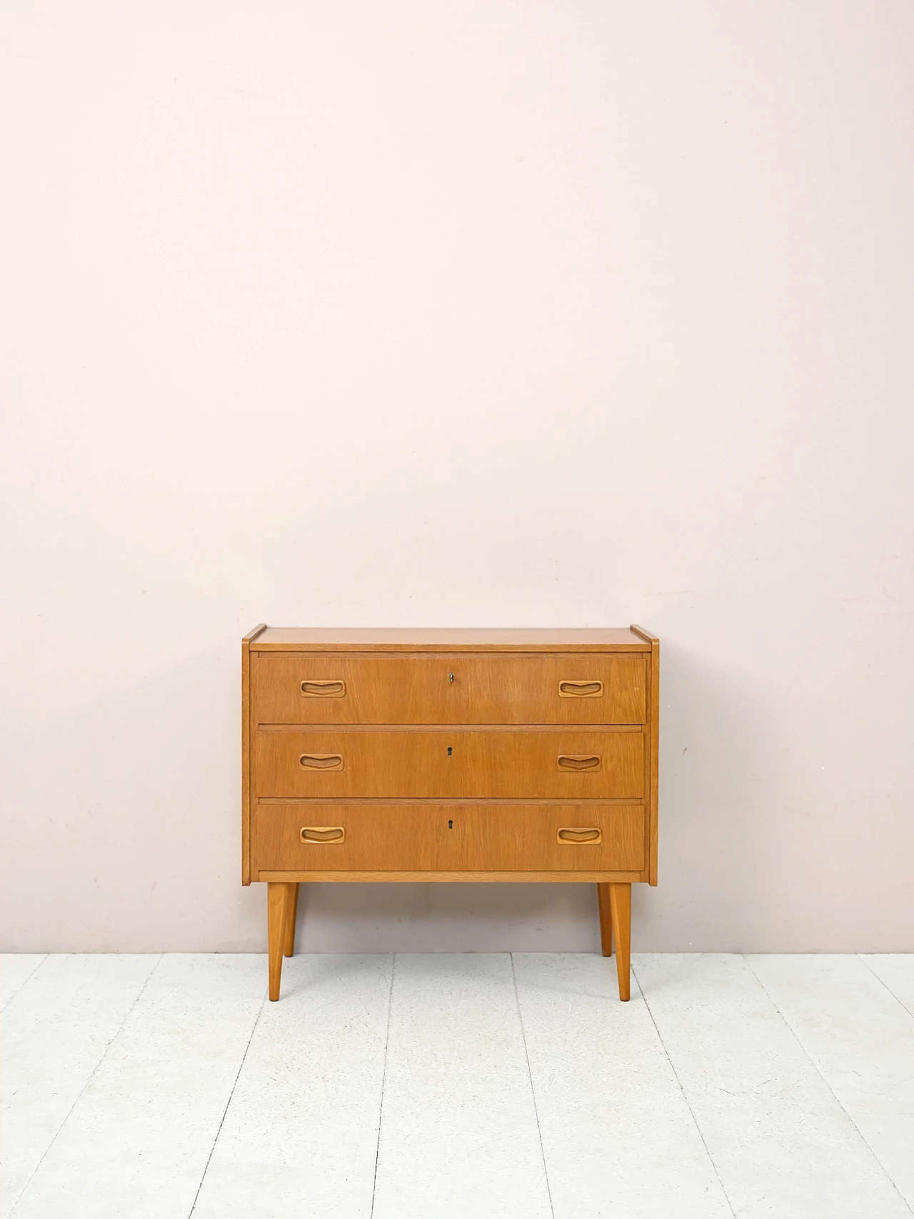Scandinavian teak dresser with drawers and locks, 1960s 2