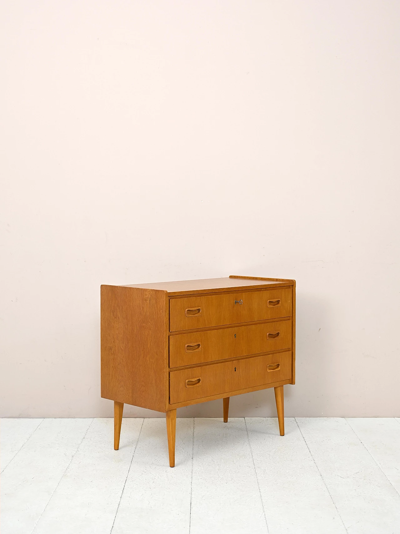 Scandinavian teak dresser with drawers and locks, 1960s 3