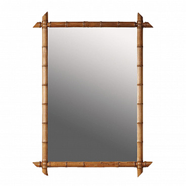Specchio da parete in acero intagliato a finto bambù, anni '50