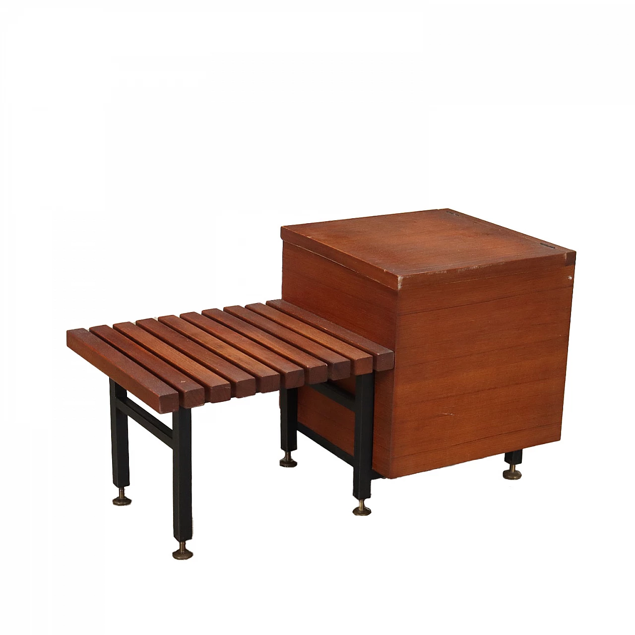 Panca in legno con contenitore, anni '60 1