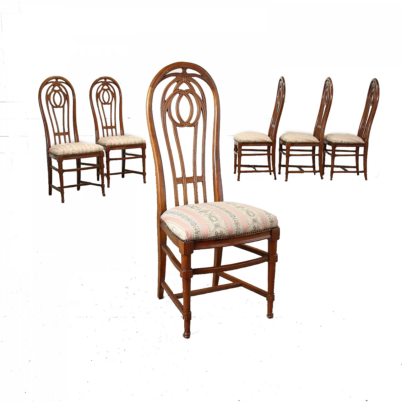 6 Art Nouveau style high-backed chairs, 1960s 1