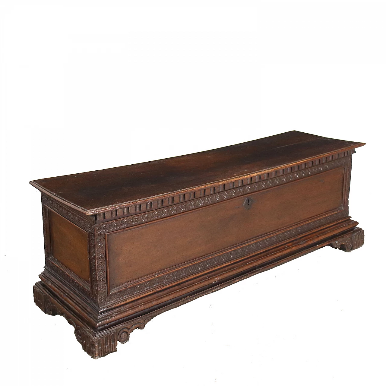 Cassapanca neoclassica in noce con piedi intagliati, '700 1