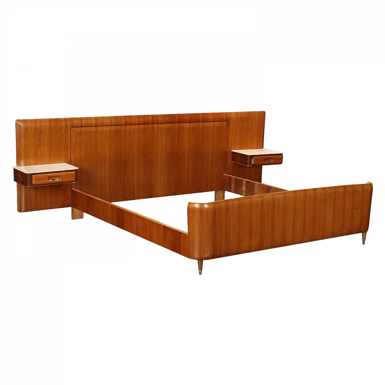 Teak double bed with suspended bedside tables with marble top, 1960s 1