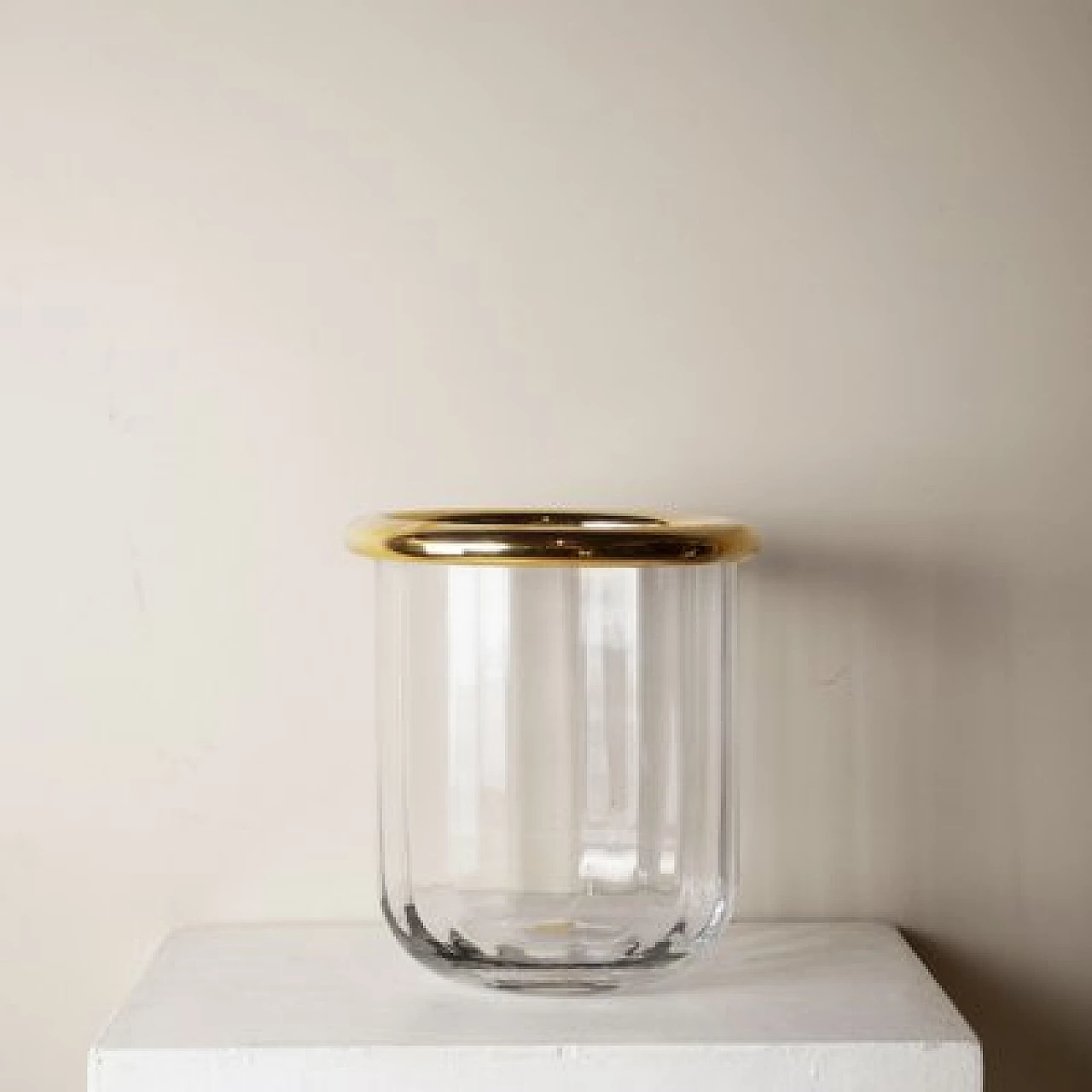 Carved crystal ice bucket with brass fittings, 1960s 1