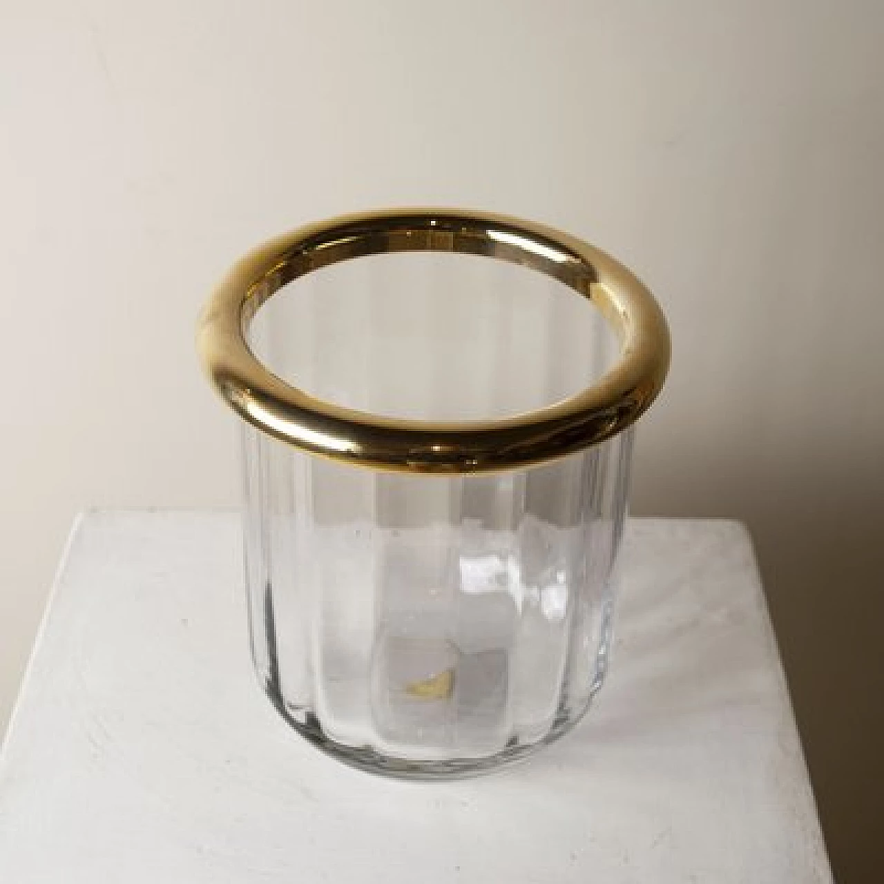 Carved crystal ice bucket with brass fittings, 1960s 2