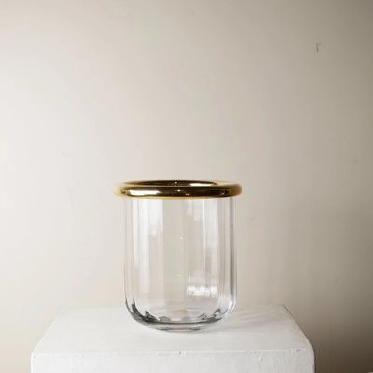 Carved crystal ice bucket with brass fittings, 1960s 3