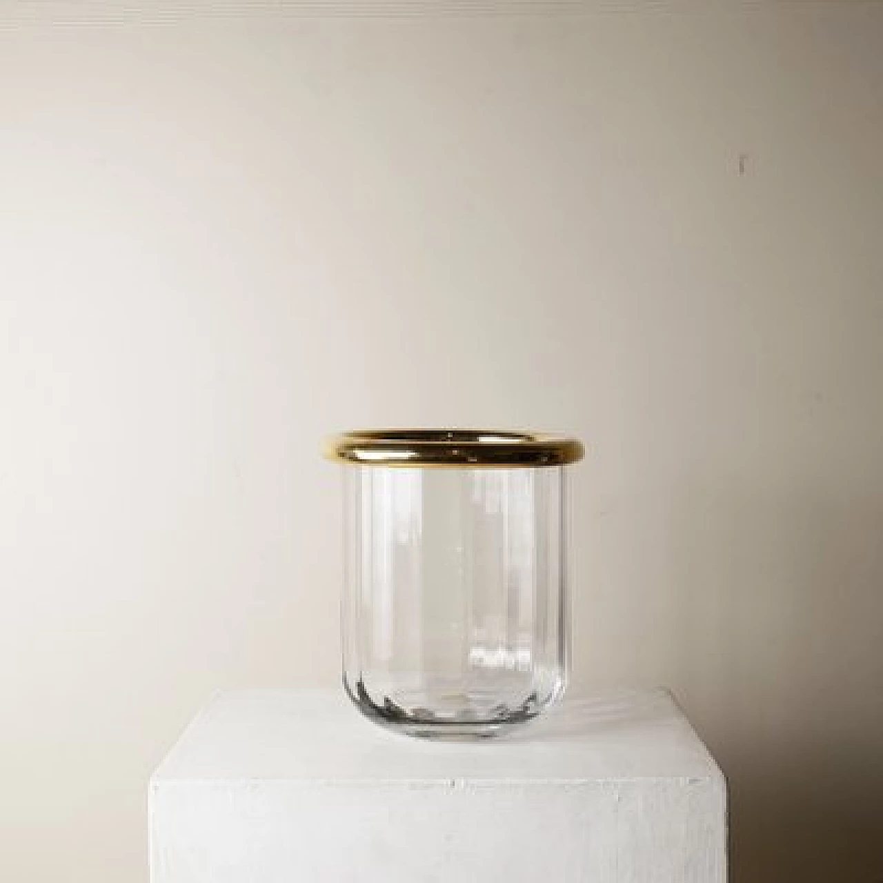 Carved crystal ice bucket with brass fittings, 1960s 4