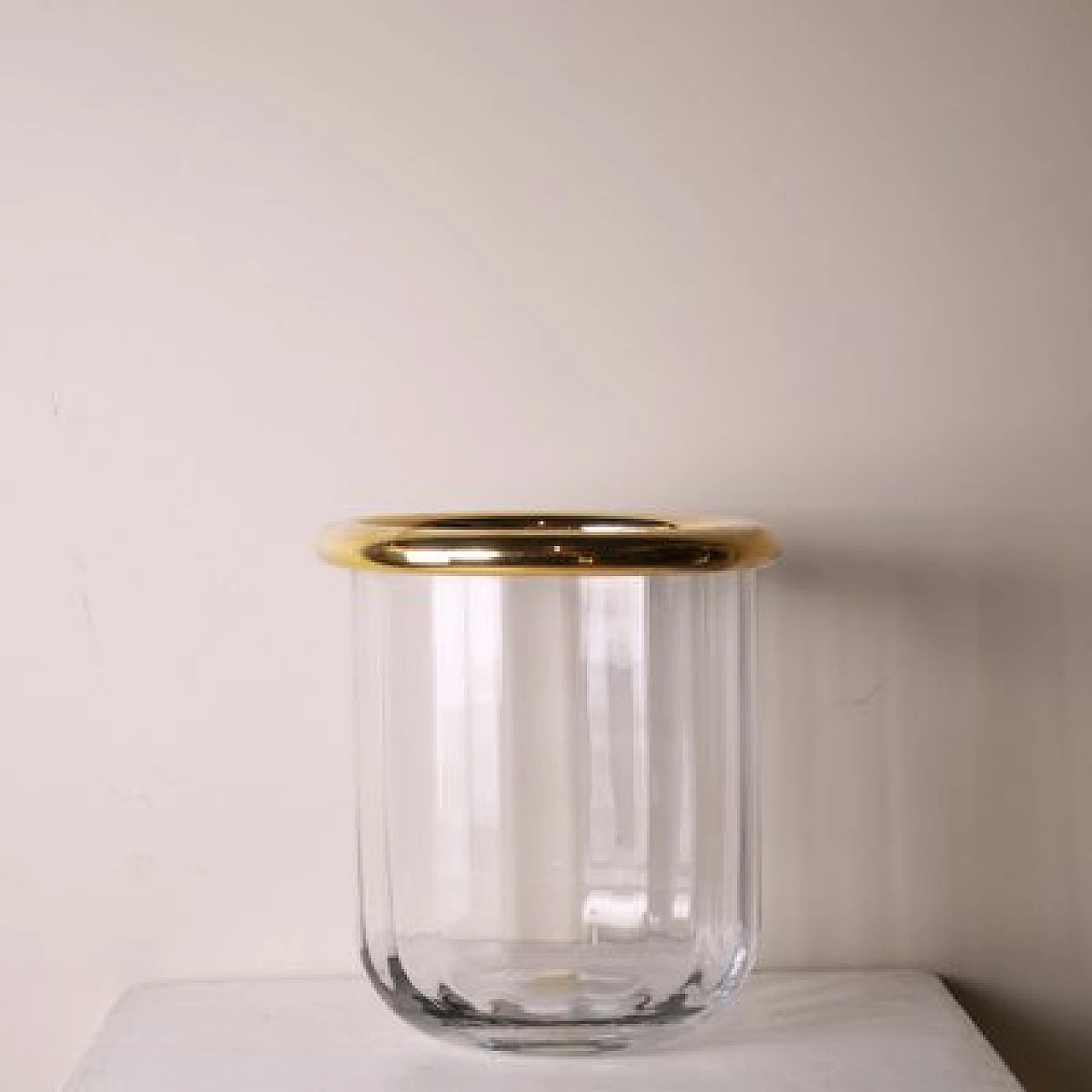 Carved crystal ice bucket with brass fittings, 1960s 5