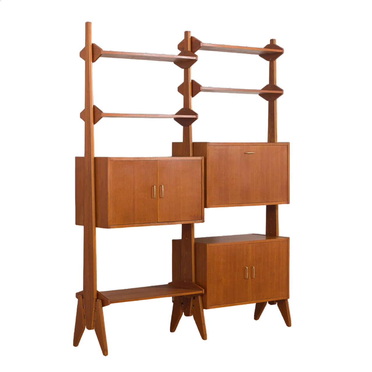 Teak bookcase with three cabinets in the style of Vittorio Dassi, 1960s 20