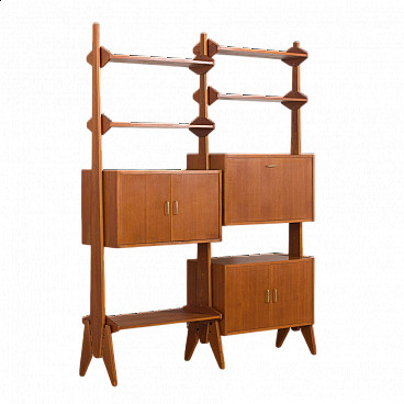 Teak bookcase with three cabinets in the style of Vittorio Dassi, 1960s