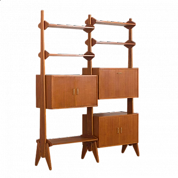 Teak bookcase with three cabinets in the style of Vittorio Dassi, 1960s