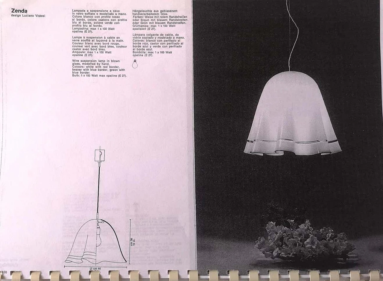 Lampadario Zenda in vetro soffiato bianco di Luciano Vistosi, anni '70 15