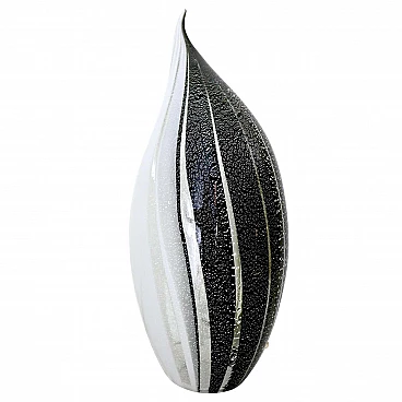 Pinguino table lamp in black and white Murano glass with silver scales, 1980s
