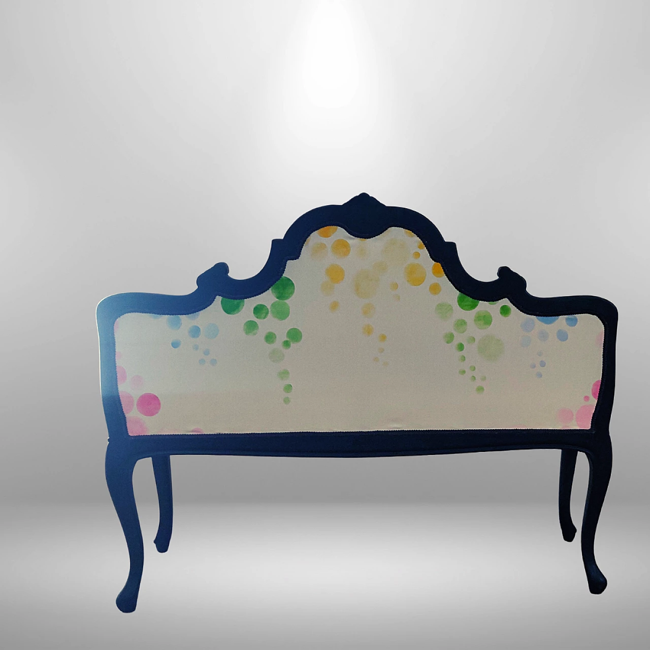 Divanetto in legno e tessuto dipinto a mano 3