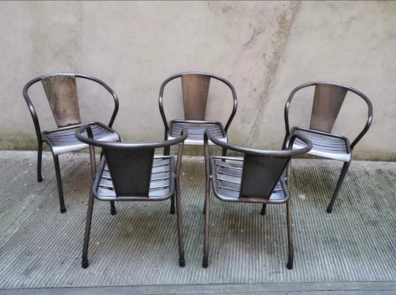 6 Iron T5 armchairs by Tolix, 1950s 3