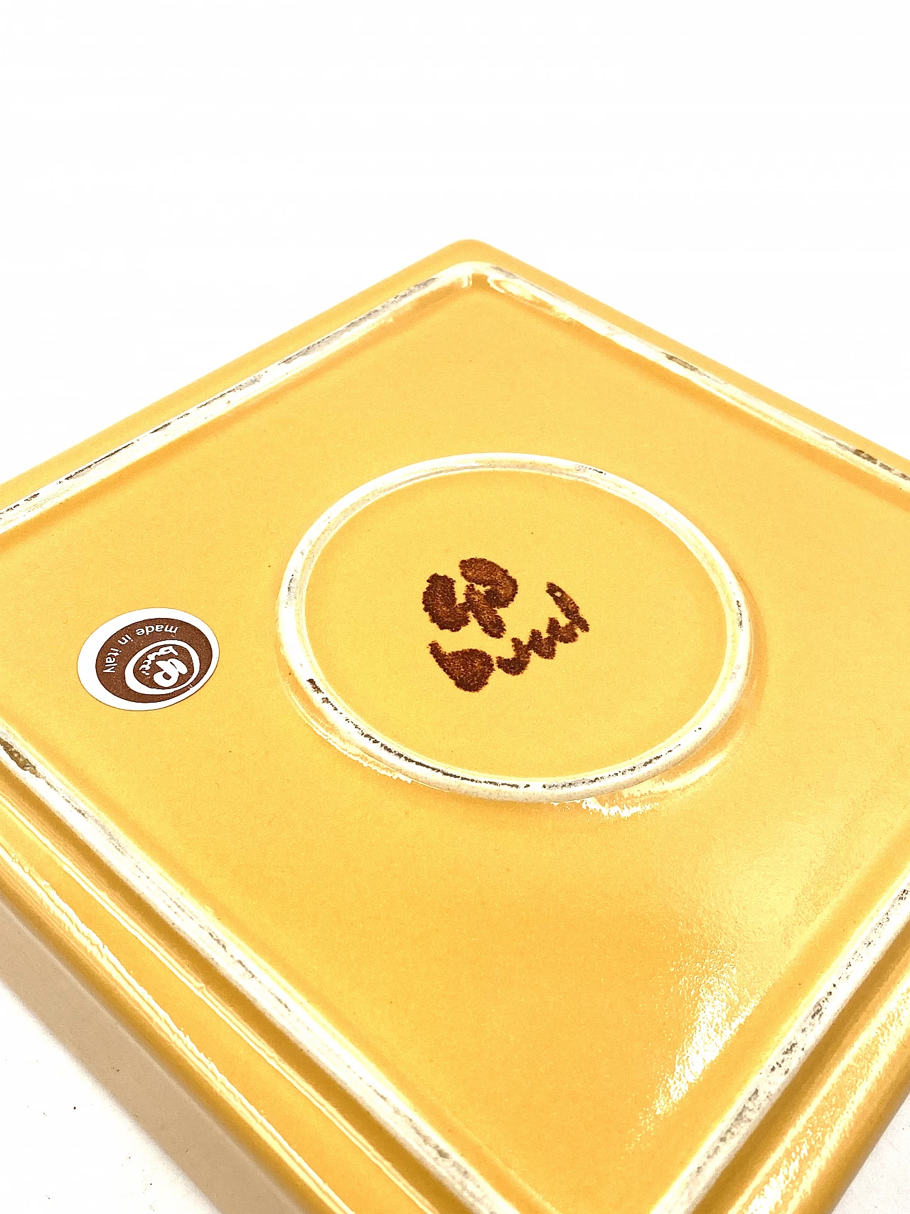 Posacenere in ceramica gialla di Franco Bucci, anni '70 11