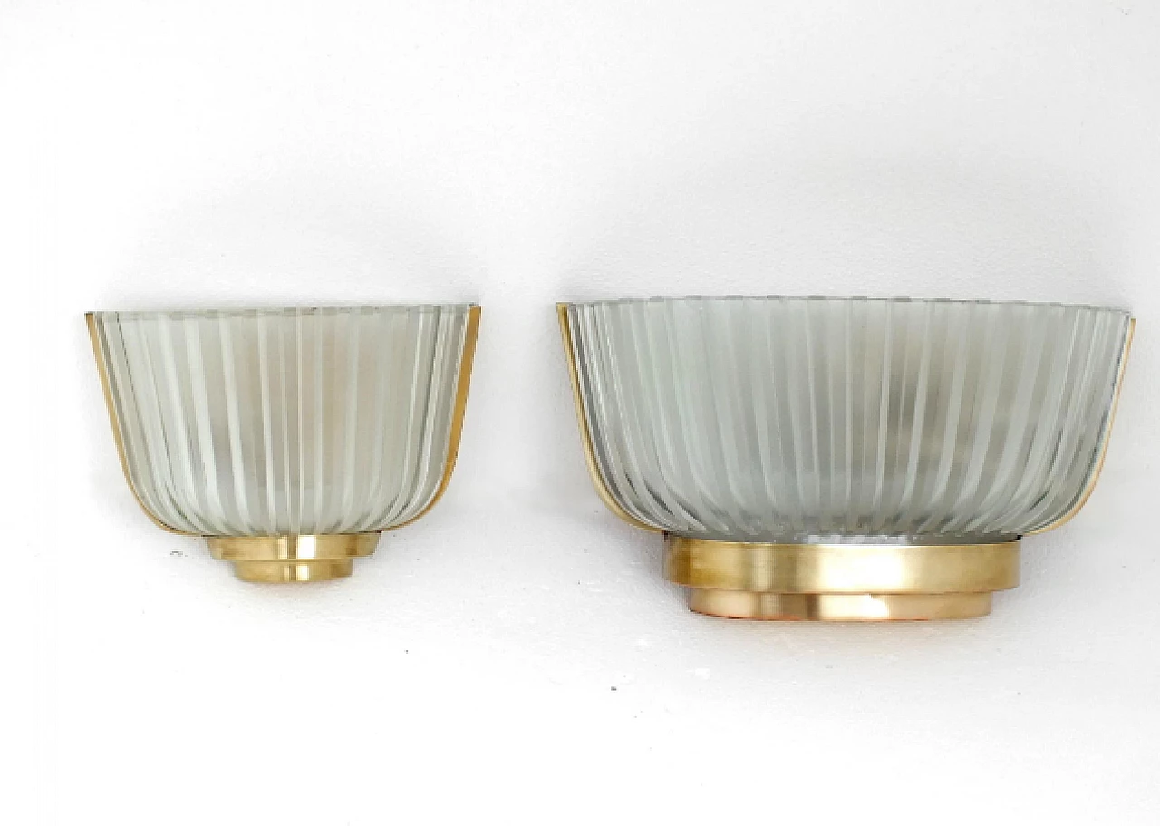 Pair of crystal and brass wall lights by Archimede Seguso, 1930s 2