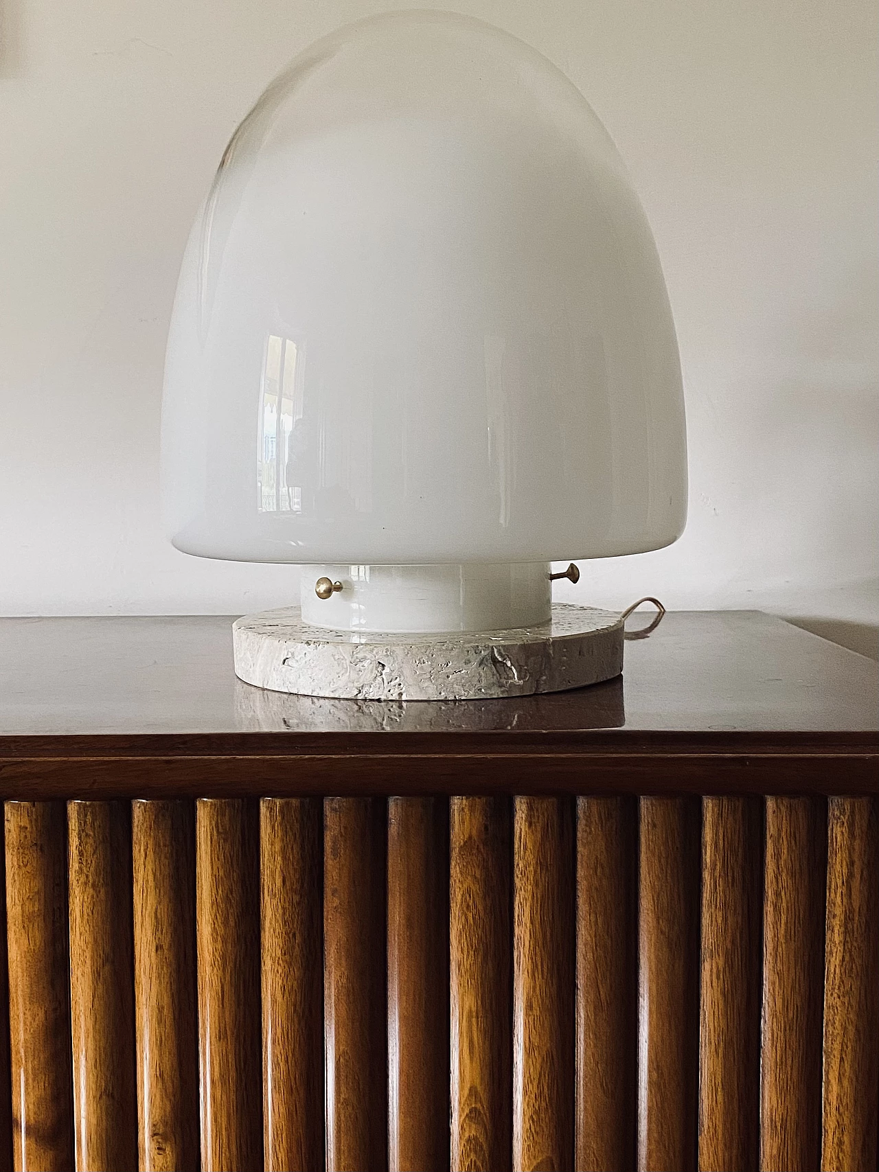 Travertine and glass table lamp by Giusto Toso for Leucos, 1970s 4