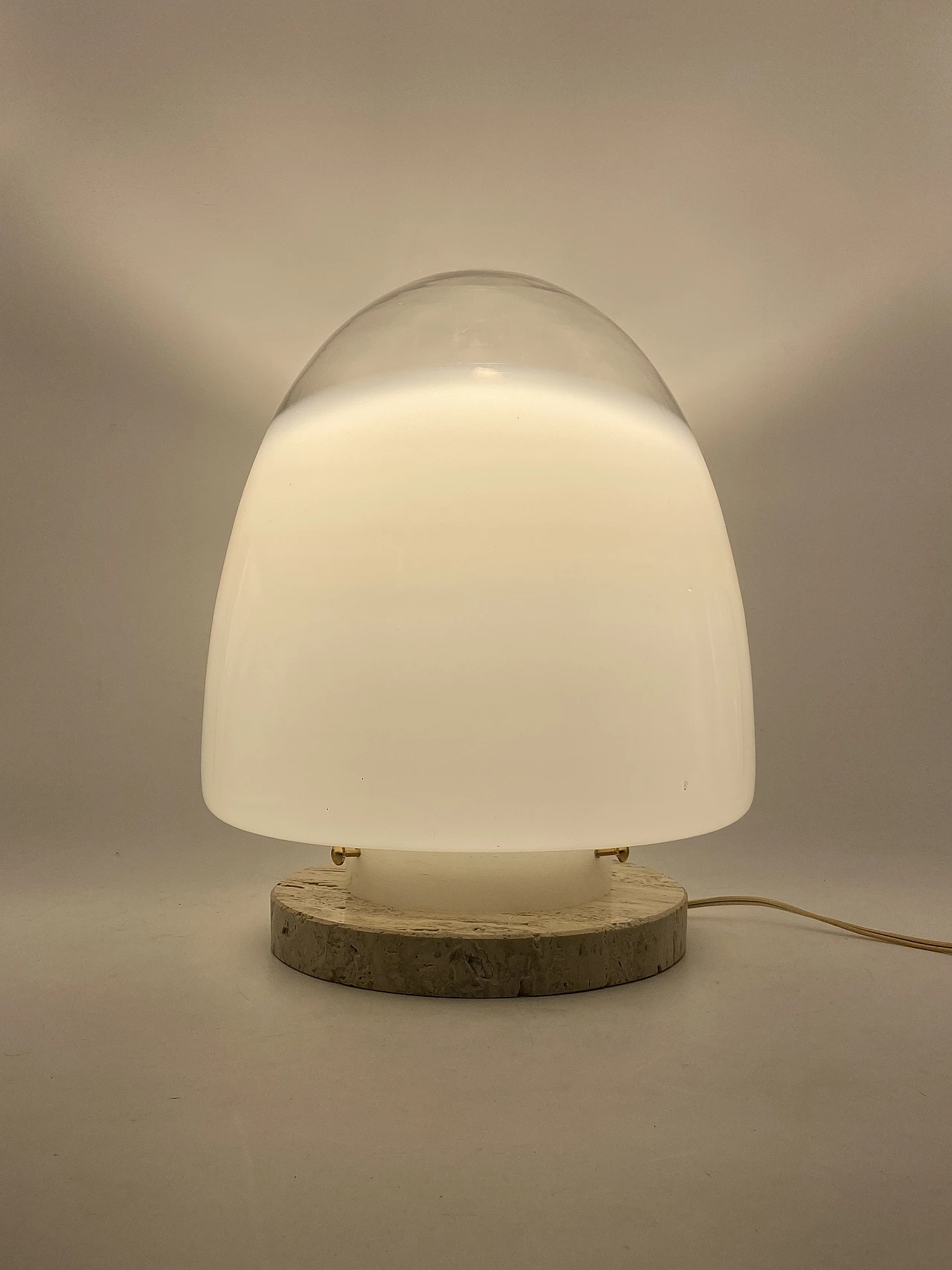 Lampada da tavolo in travertino e vetro di Giusto Toso per Leucos, anni '70 14