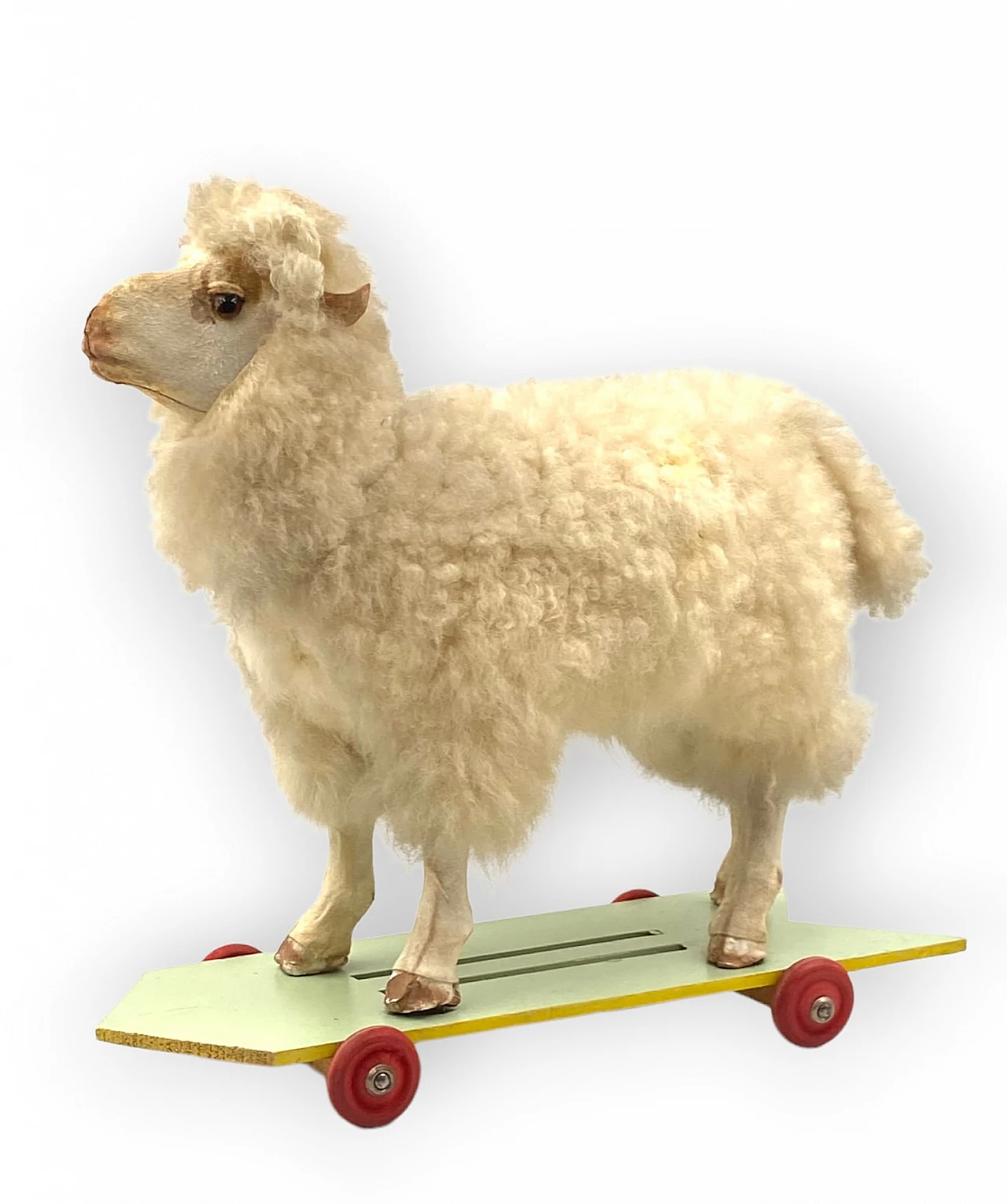 Wool and wood toy sheep with wheels 9