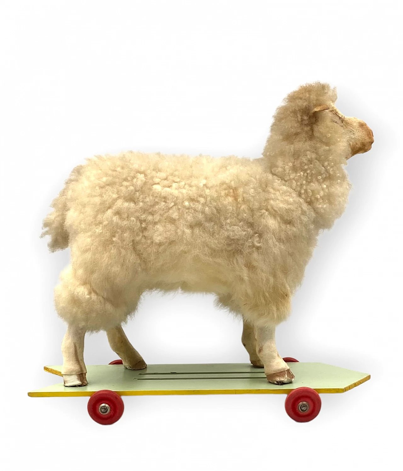 Wool and wood toy sheep with wheels 12