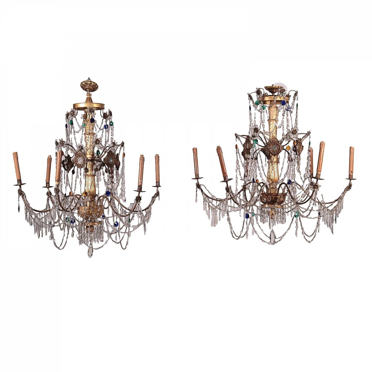Pair of neoclassical 6-light chandeliers, 18th century 1