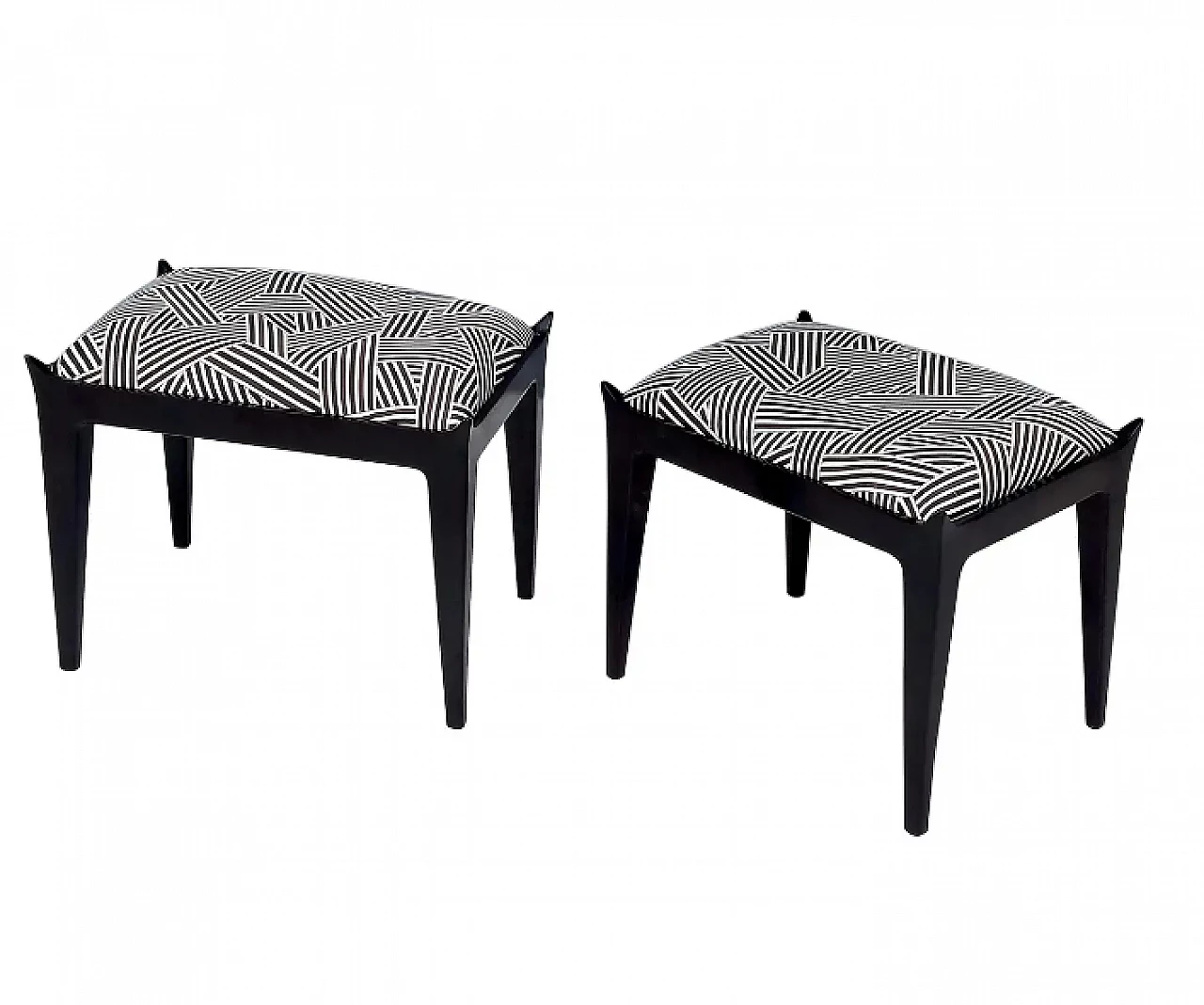 Pair of poufs in wood and black and white fabric by Dedar, 1930s 1