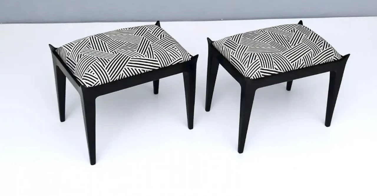 Pair of poufs in wood and black and white fabric by Dedar, 1930s 6