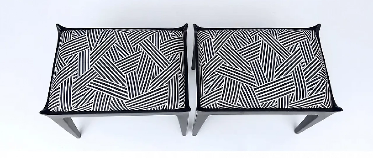 Pair of poufs in wood and black and white fabric by Dedar, 1930s 9