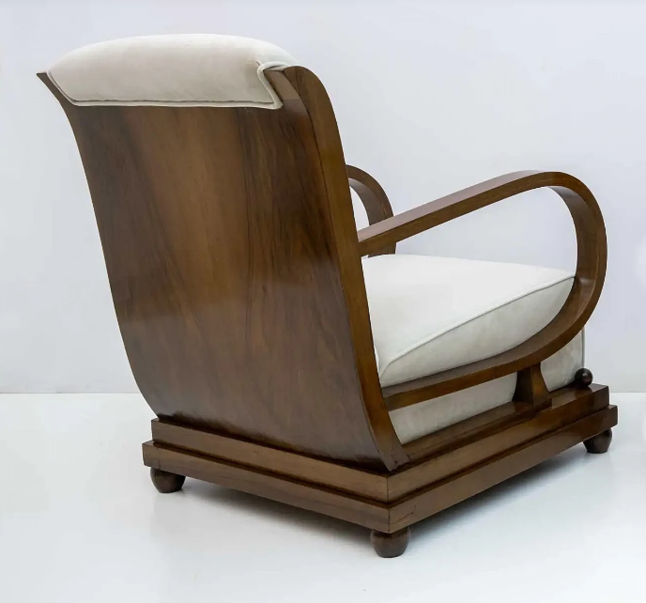 Armchair with pouf in wood and velvet, 1920s 3