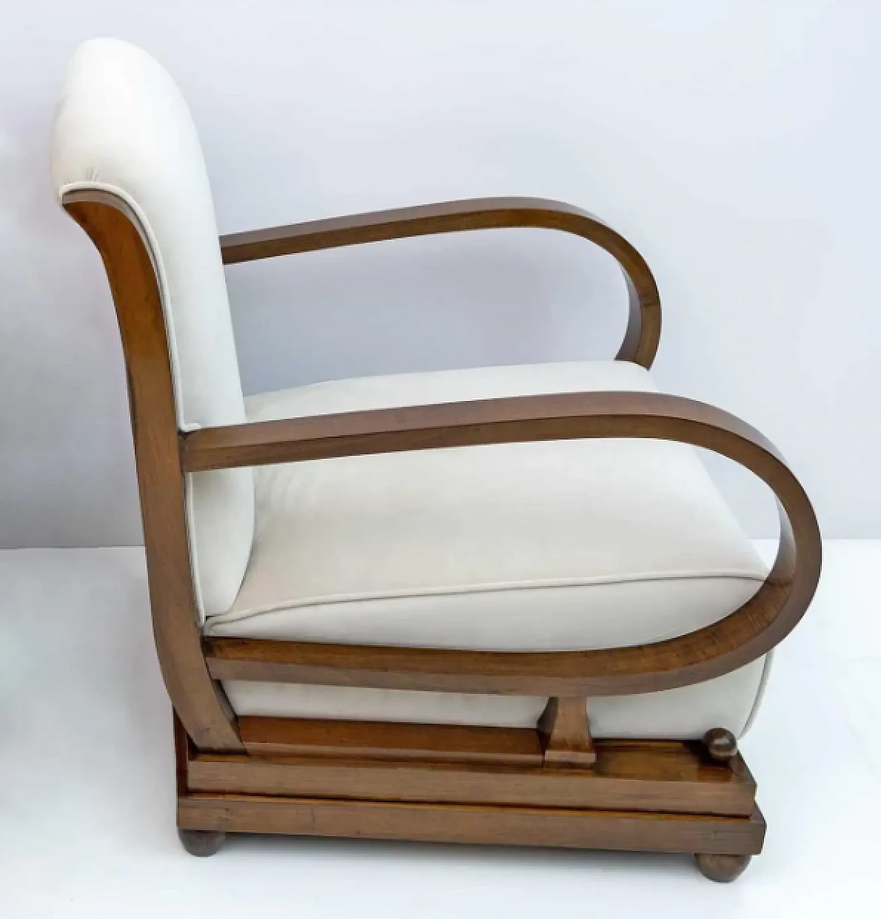 Armchair with pouf in wood and velvet, 1920s 4