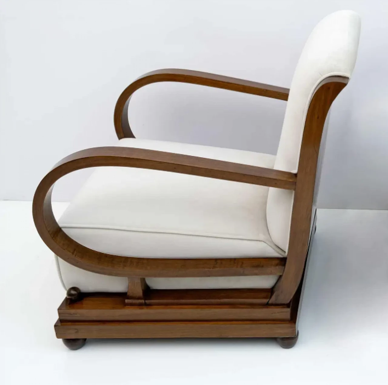 Armchair with pouf in wood and velvet, 1920s 5