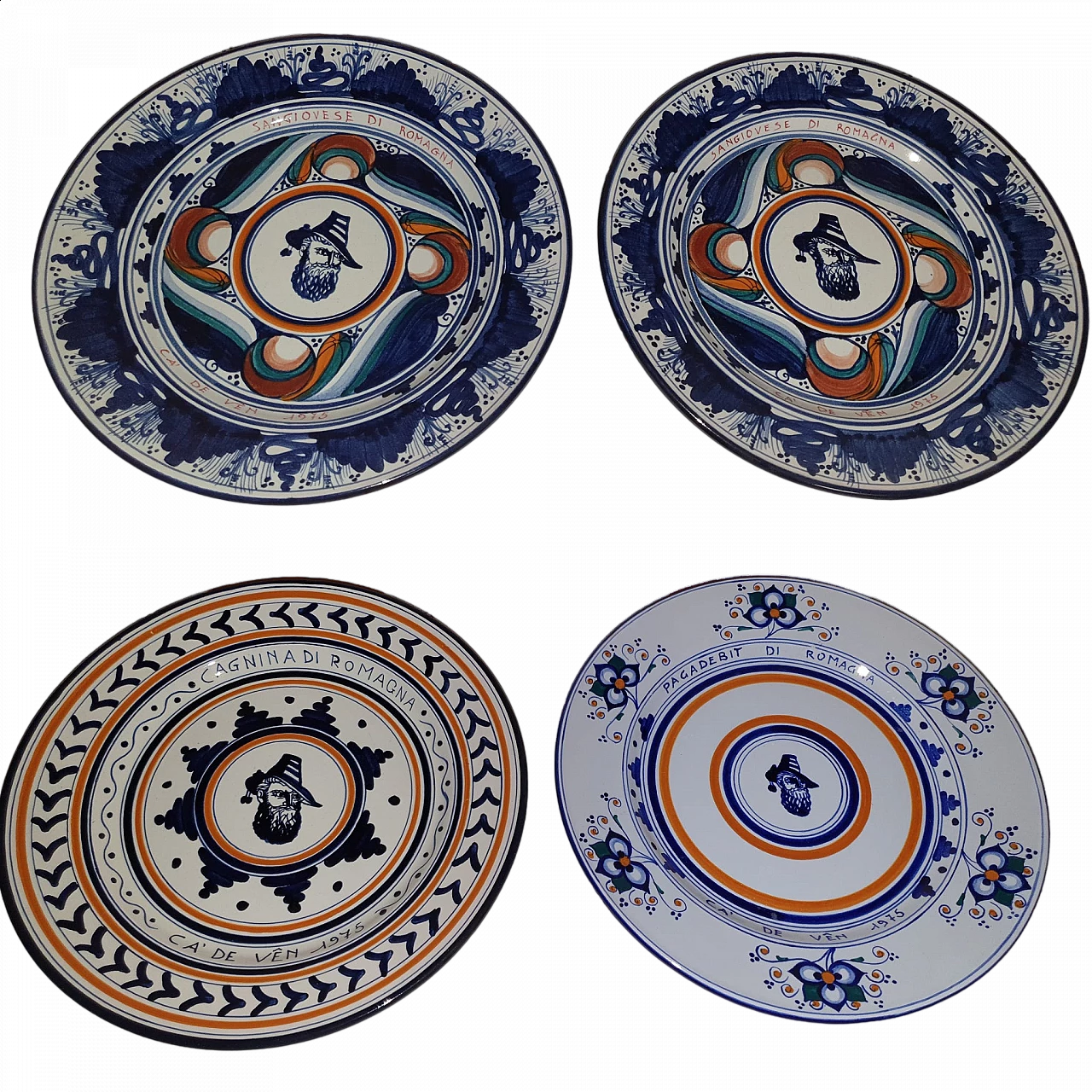 4 Piatti in ceramica dipinta di Bottega Gatti Faenza, anni '70 5