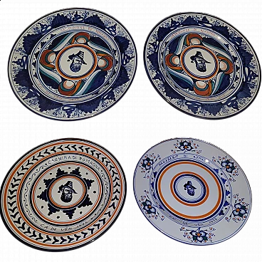4 Painted ceramic plates by Bottega Gatti Faenza, 1970s