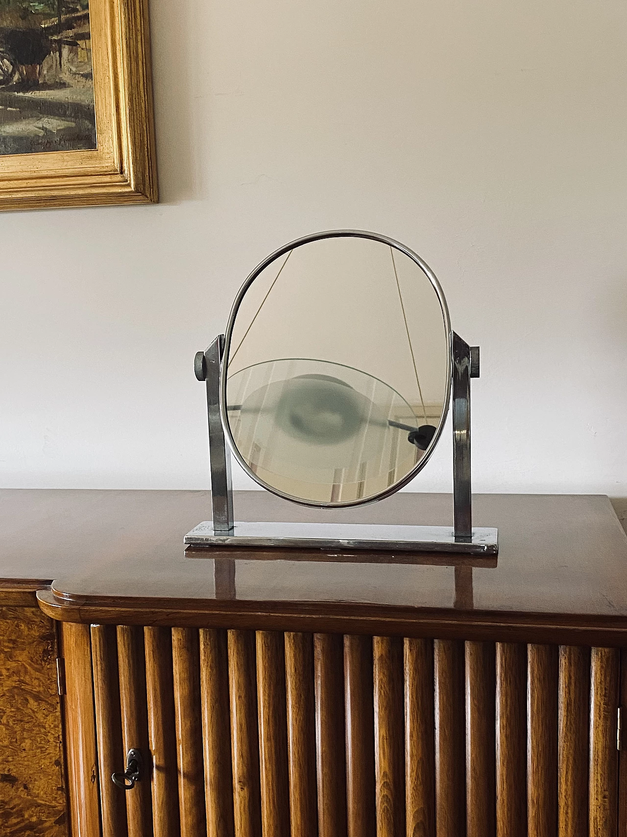 Specchio da tavolo in ottone placcato nichel, anni '60 4