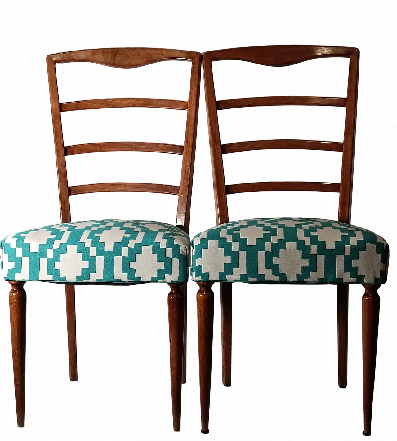 Pair of Scandinavian wood and fabric chairs, 1960s 9