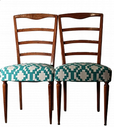 Pair of Scandinavian wood and fabric chairs, 1960s